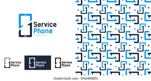 Plantilla de logotipo del servicio telefónico. El concepto de reparación, limpieza, sustitución de baterías en el teléfono y otros equipos. Fondo transparente 