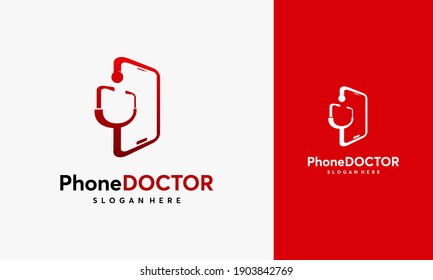 Phone Service Logo Template Designs, Phone Doctor Logo Vector Illustration, Doctor App Logo