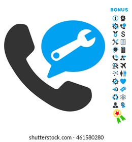 Phone Service Message icon with bonus pictograms. Vector style is bicolor flat iconic symbol with rounded angles, blue and gray colors, white background.
