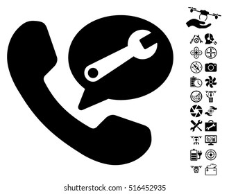 Phone Service Message icon with bonus copter tools design elements. Vector illustration style is flat iconic symbols on white background.
