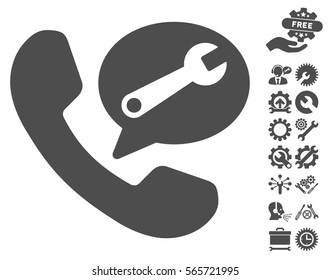 Phone Service Message icon with bonus setup tools pictures. Vector illustration style is flat iconic gray symbols on white background.