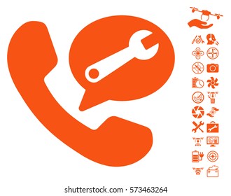 Phone Service Message icon with bonus flying drone service graphic icons. Vector illustration style is flat iconic symbols on white background.