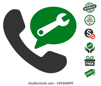 Phone Service Message icon with free bonus pictograph collection. Vector illustration style is flat iconic symbols, green and gray colors, white background.