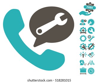 Phone Service Message pictograph with bonus options design elements. Vector illustration style is flat iconic grey and cyan symbols on white background.