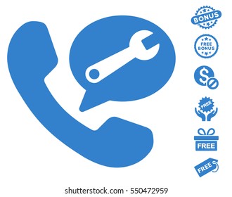 Phone Service Message pictograph with free bonus pictures. Vector illustration style is flat iconic symbols, cobalt color, white background.