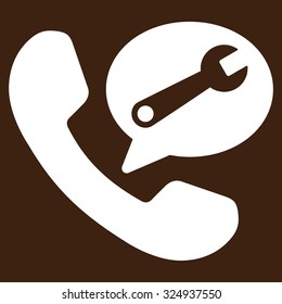 Phone Service Message vector icon. Style is flat symbol, white color, rounded angles, brown background.