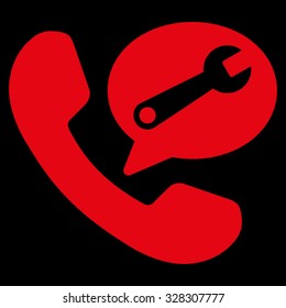 Phone Service Message vector icon. Style is flat symbol, red color, rounded angles, black background.