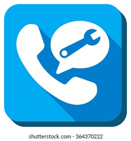 Phone Service Message vector icon. Style is rounded square light blue button with long shadows. Symbol color is white.