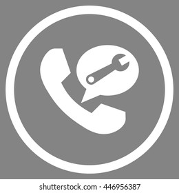 Phone Service Message vector icon. Image style is a flat icon symbol inside a circle, white color, gray background.