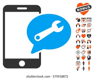 Phone Service SMS pictograph with bonus dating design elements. Vector illustration style is flat iconic elements for web design, app user interfaces.
