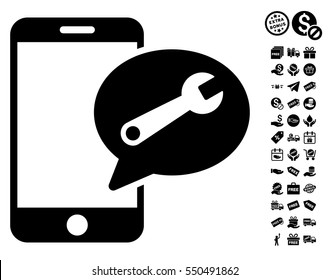 Phone Service SMS pictograph with free bonus clip art. Vector illustration style is flat iconic symbols, black color, white background.