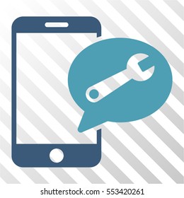 Phone Service SMS vector pictogram. Illustration style is flat iconic bicolor cyan and blue symbol on a hatched transparent background.