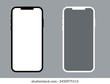 Handy Set leerer Bildschirm Smartphone Mockup mit leerem weißem Bildschirm in realistischer, lehmiger, flacher Vektorgrafik, Linienstil. Handy Mockup Frontansicht. Editierbare Vektorillustration