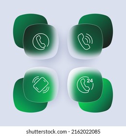 Phone set icon. Basic phone functions, wired phone, calls, navigation, calls around the clock. Contact us concept. Glassmorphism style. Vector line icon for Business and Advertising