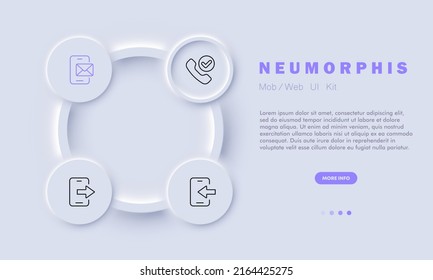 Phone set icon. Call, handset, 24 on 7, enter, mail, correspondence, sms, missed. Phone future concept. Neomorphism style. Vector line icon for Business and Advertising