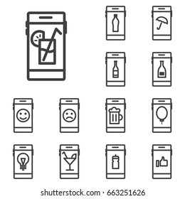 Phone set icons with drinks, beer and bottle