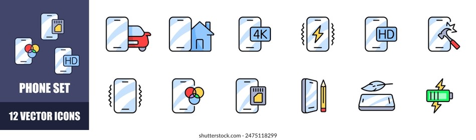 Iconos del teléfono. Iconos de funciones de teléfono. Estilo plano. Iconos vectoriales.
