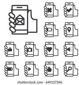 Phone set icons with hand