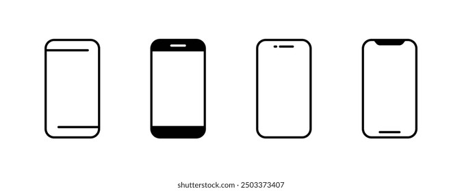 Phone set icons. Linear and silhouette style. Vector icons.