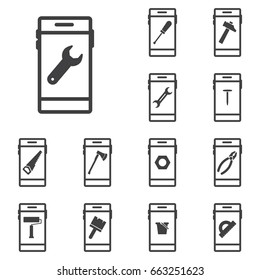 Phone set icons with tools
