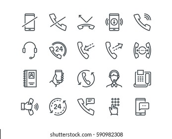 Phone. Set of outline vector icons. Includes such as Calls, Online Support, Mobile Phone and other. Editable Stroke. 48x48 Pixel