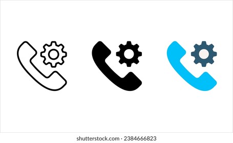 Phone Setting vector icon set. filled flat sign for mobile concept and web design. Handset and gear icon set. vector illustration on white background