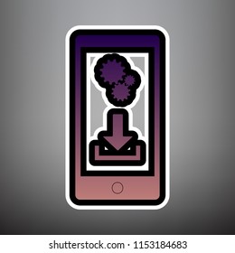 Phone settings. Download and install apps. Vector. Violet gradient icon with black and white linear edges at gray background.