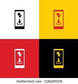 Phone settings. Download and install apps. Vector. Icons of german flag on corresponding colors as background.