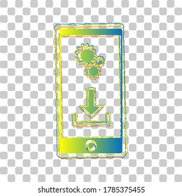 Phone settings. Download and install apps. Blue to green gradient Icon with Four Roughen Contours on stylish transparent Background. Illustration.