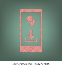 Telefoneinstellungen. Laden Sie Apps herunter und installieren Sie sie. Apricot Icon mit Brick Red Parkett-Grafik Muster auf Ebony Hintergrund. Feldgrau. Grün. Illustration.