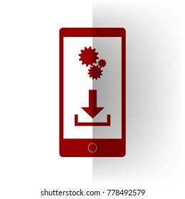 Phone settings. Download and install apps. Vector. Bordo icon on white bending paper background.