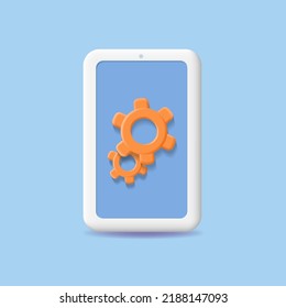 Phone settings icon. 3d mobile phone and Gear. Smartphone and setting up sign.