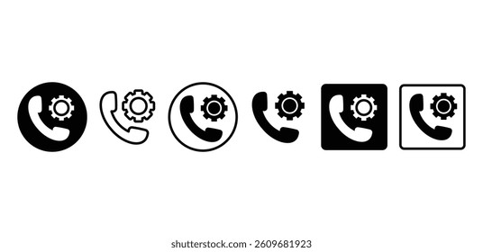 Phone Settings Icons Black and White Telephone and Gear Symbols Vector Design