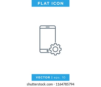 Phone Settings Vector Line Icon With Gear. Editable Stroke.