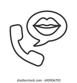 Phone sex linear icon. Thin line illustration. Handset with woman's lips inside speech bubble. Contour symbol. Vector isolated outline drawing