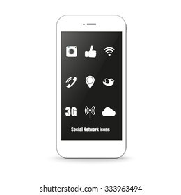 Phone with shadow social  network icons stylish illustration