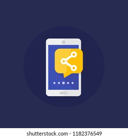 phone with share notification on screen, vector icon