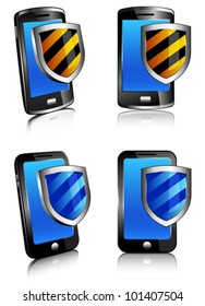 Phone shield antivirus 3D and 2D - security protection, firewall digital shield concept