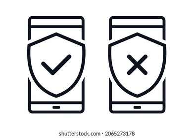 Teléfono con icono de protección y marca de verificación. Vector de ilustración