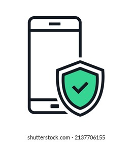 Teléfono con icono de protección y marca de verificación. Ilustración del vector