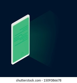 Phone with shining screen template for advertisement. Vector illustration