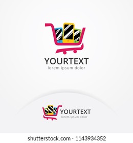 Phone shop logo design, Vector illustration of the mobile phone inside the shopping cart. Online shop and E-commerce logo template