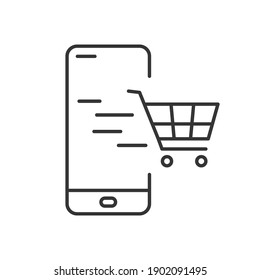 Phone with shopping cart icon. Vector illustration. Conceptual business icon. Online shopping icon
