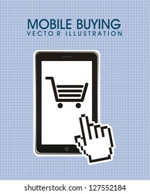 phone with shopping cart, mobile buying. vector illustration