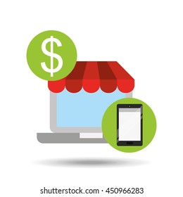 phone with shopping store design, vector illustration