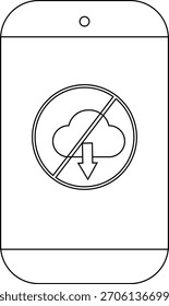 Phone shows circle with crossedout cloud and arrow
