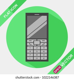 Phone sign flat icon with long shadow on green background