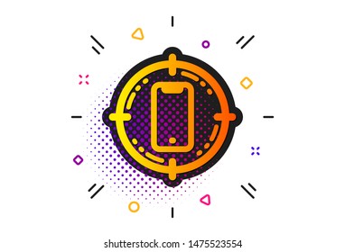 Phone sign. Halftone circles pattern. Smartphone target icon. Mobile device symbol. Classic flat smartphone target icon. Vector