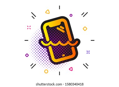 Phone sign. Halftone circles pattern. Smartphone waterproof icon. Mobile device symbol. Classic flat smartphone waterproof icon. Vector
