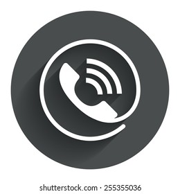 Phone sign icon. Call support center symbol. Communication technology. Circle flat button with shadow. Modern UI website navigation. Vector